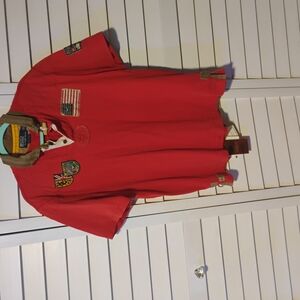 Red Polo Shirt with Patches